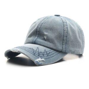 Men's Classic Faded Distressed Light Blue Baseball Cap Curved Brim And Adjustable Strapback Closure