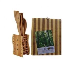 Wooden Cutting Board + Kitchen Spoon Set