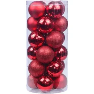 24-piece 6cm Red Christmas Bauble Ball Ornament Set