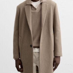ZARA Men's Vision Standard Fit Jacket Collar Mid-Length Wool Blend Cachet Coat Mink