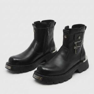 Men's Premium Black Side-Zip Ankle Boots with Rugged Chunky Platform Sole