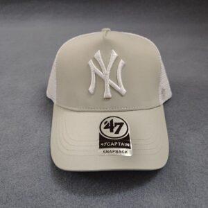 Men's NY Fashion 47Brand Hard Top Letter Duckbill Baseball Cap Ivory White Net